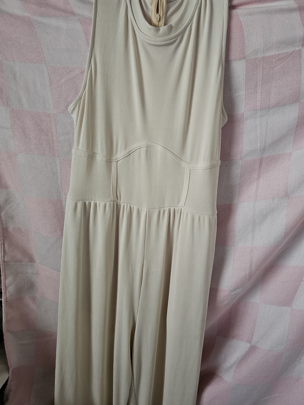 Cider Sleeveless Cream Ribbed Jumpsuit
